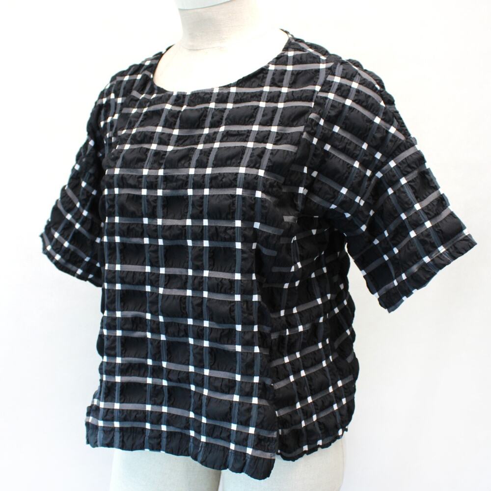 Chalet Plaid Crush Embossed Woven Blouse Top women's XL made in USA